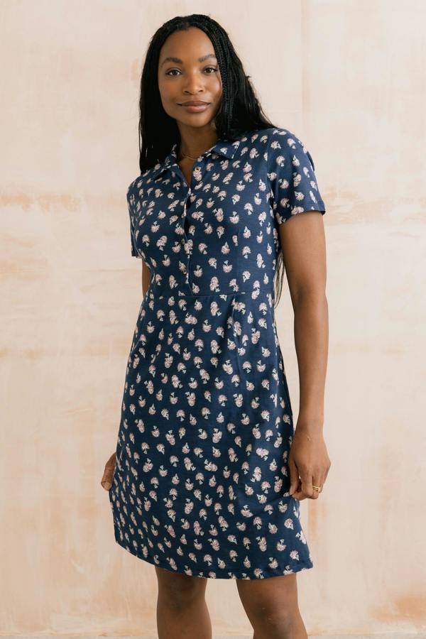 Elmore Printed Organic Jersey Shirt Dress Navy