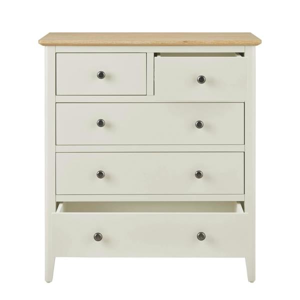 Statement Furniture Pembroke Wooden 2 over 3 Chest of Drawers with Oak Top, Assembled Bedroom Storage