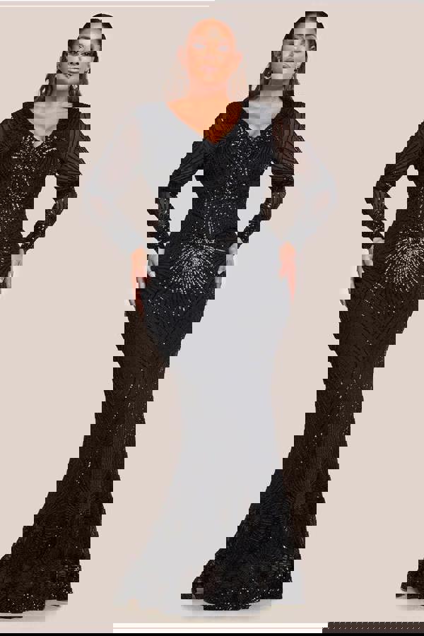 Starburst Sequin Maxi Dress - Black DR1824PLUS