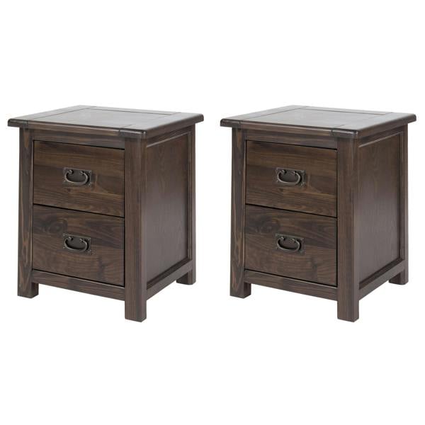 Core Products Set of 2 Boston 2-Drawer Rustic Brown Lacquered Spacious Bedside Cabinets