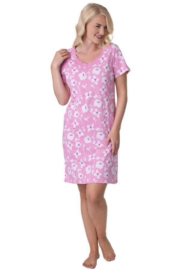 Camille Classic Rose Print Cotton Nightdress - large light pink floral