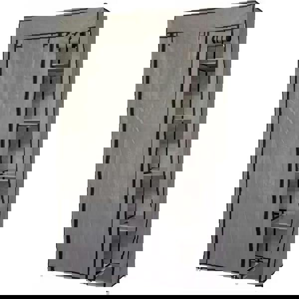 Gr8 Home Single Grey Fabric Canvas Wardrobe With Hanging Rail Shelving Clothes Storage