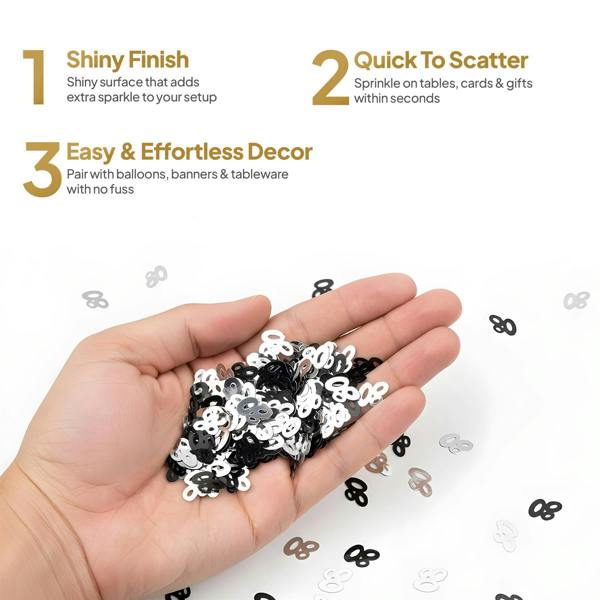 80th Birthday Black & Silver Metallic Confetti Range, Foil Table Decoration Set image 2