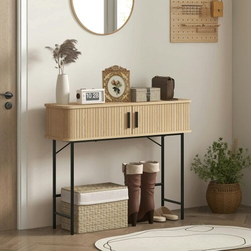 HOMCOM Console Table 2 Compartments Steel Frame 100 cm Oak Black