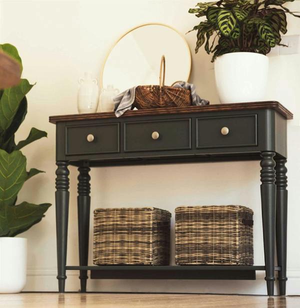 Statement Furniture Queensbury Console Table with Drawers, Shelf and Oak Top