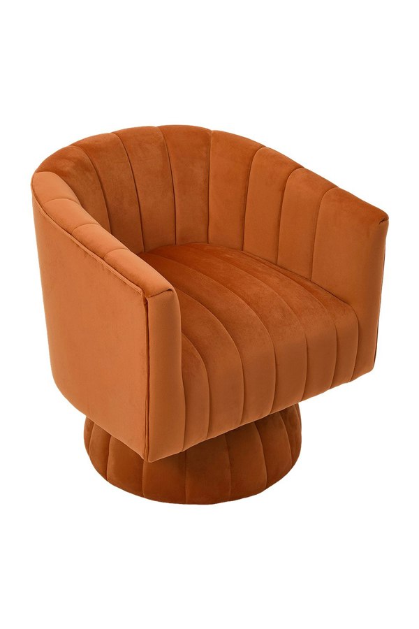 Living and Home Orange Velvet Upholstered Swivel Accent Armchair