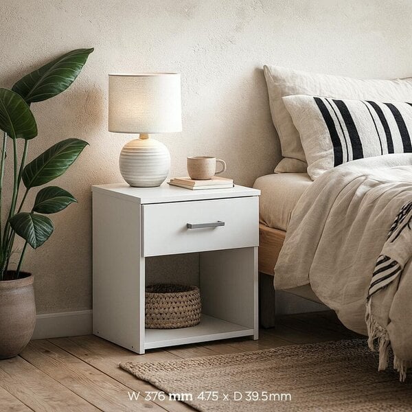 Wyld Haus Munich White Wooden Bedside Table 1 Drawer