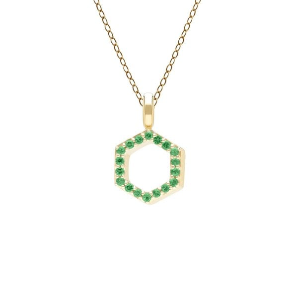 Geometric Hex Emerald Pendant Necklace in 9ct Yellow Gold Front