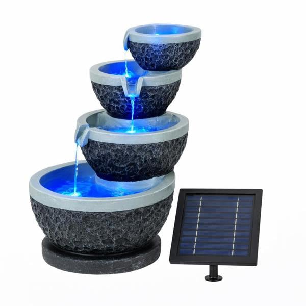 Gardenwize Solar Water Feature – Tiered Cascade Waterfall Fountain with LED Lights & Battery Backup
