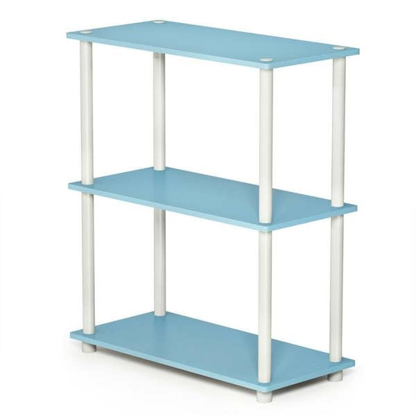 WALPLUS Elegant Turn-N-Tube 3-Tier Compact Multipurpose Shelf Display Rack, Light Blue/White for Study Room