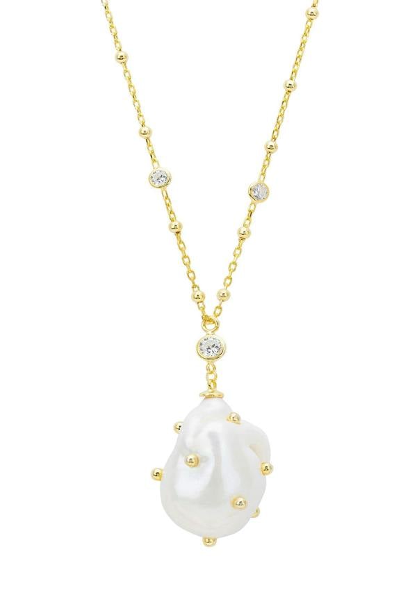 Latelita Polka Dot Baroque Pearl Pendant Necklace Gold Cz