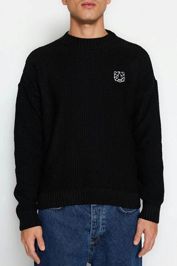 WOVCOR Crew Neck Embroidered Knit Men's Sweater