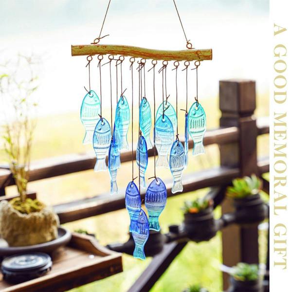 Leaper Fish-shaped Blue Glass Wind Chime