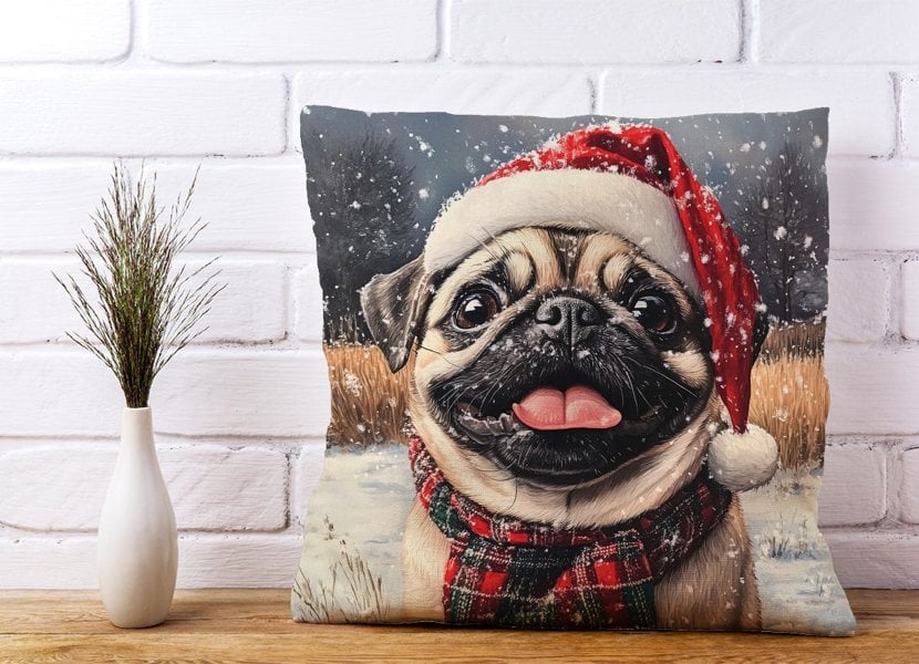 Warren Reed Christmas Pug Cushion