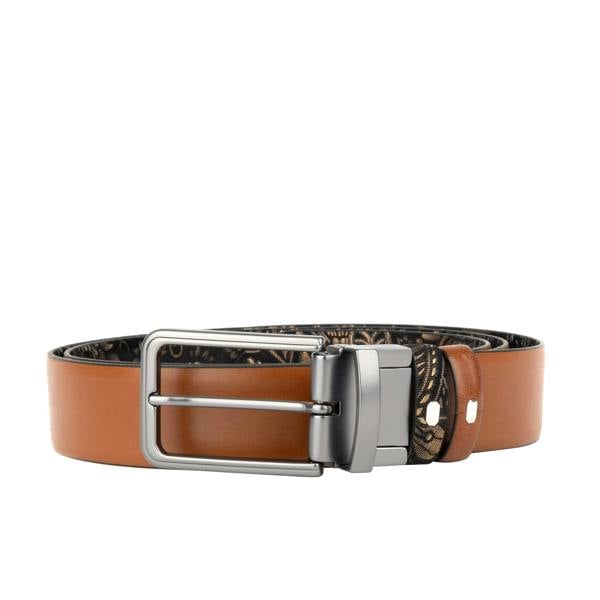 Embassy London Reverse - Black & Gold Tan - Men's Leather Belt with gunmetal hardware