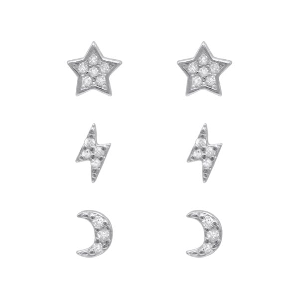 Luna Charles Miku Lightning, Moon & Star Stud Earrings Set | 925 Sterling Silver