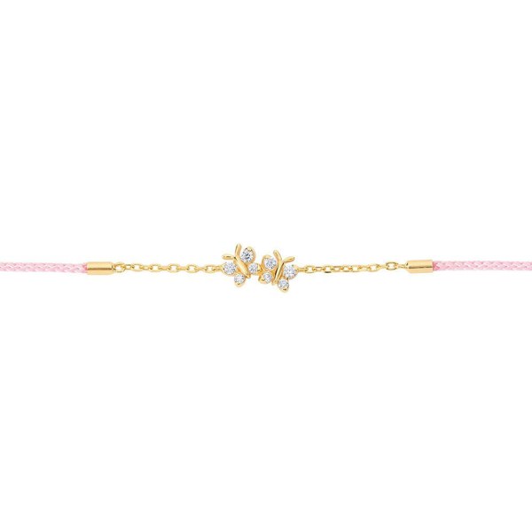 BLOOMTINE Enchanting Flutterfly™ Gold Vermeil Pink Silk Cord Butterfly Bracelet