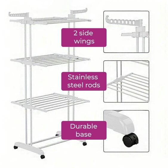 Neo White 4 Tier Folding Clothes Horse Drying Rack