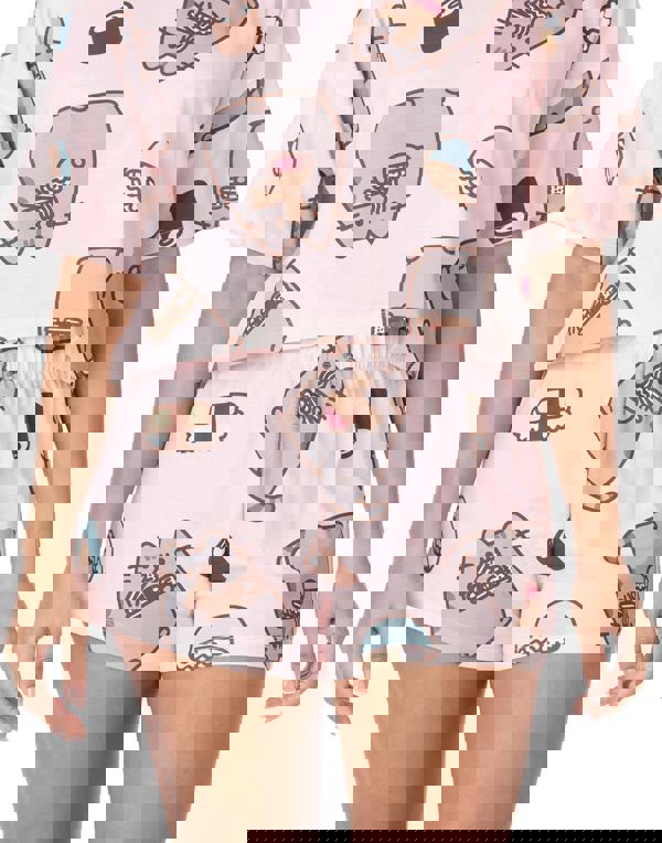 Pusheen Womens Pink Pusheen Food All-Over Print Short Sleeve Short Leg Pyjama Set
