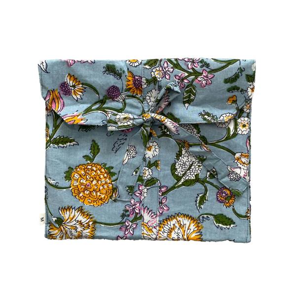 Hayley & Co Pale Blue Block Print Floral 100% Cotton Long Pyjama Set