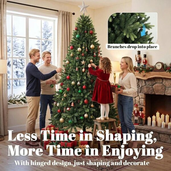Bobobiy Artificial Christmas Tree, Hinged Xmas Tree with 3834 PE & PVC Branch Tips, 7ft, Green