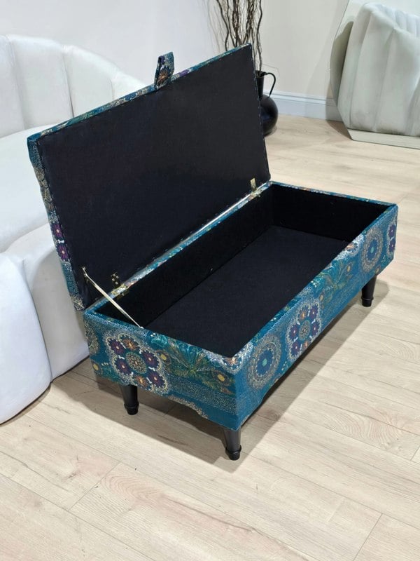 ISTOOLS Premium Loop Floral Green Pattern Footstool – Versatile Ottoman Bench & Coffee Table