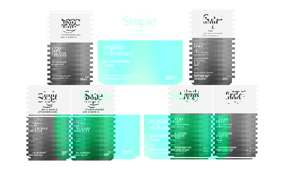 Simple Repair+ Moisturiser Gentle Nourishing & Soothing Daily Face Cream, 50ml