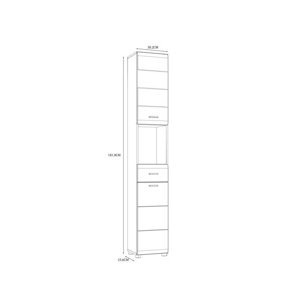 Furniture To Go Ice Cave Narrow Bathroom Storage Cabinet with 2 Doors & 1 Drawer with Silver Handles in White with White High Gloss Fronts