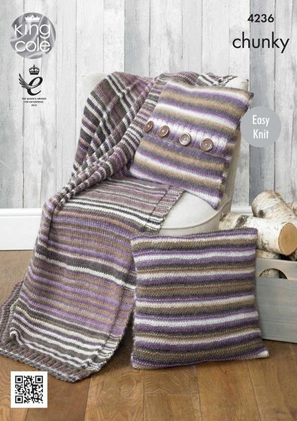 King Cole Merino Knitting Pattern 4236, Blankets, Cushions One Size - Easy