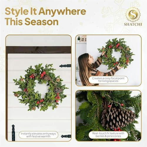 80cm Green Fir Christmas Wreath with Berries and Pine Cones for Door or Indoor Display image 8