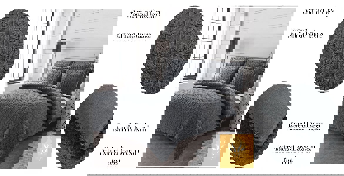 HomeSpace Direct Leaves Teddy Grey Duvet Cover Set