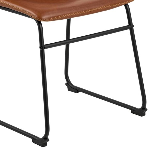 Wyld Haus Set of 2 Bogense Tan Brown Faux Leather Dining Chairs Cream Stitching