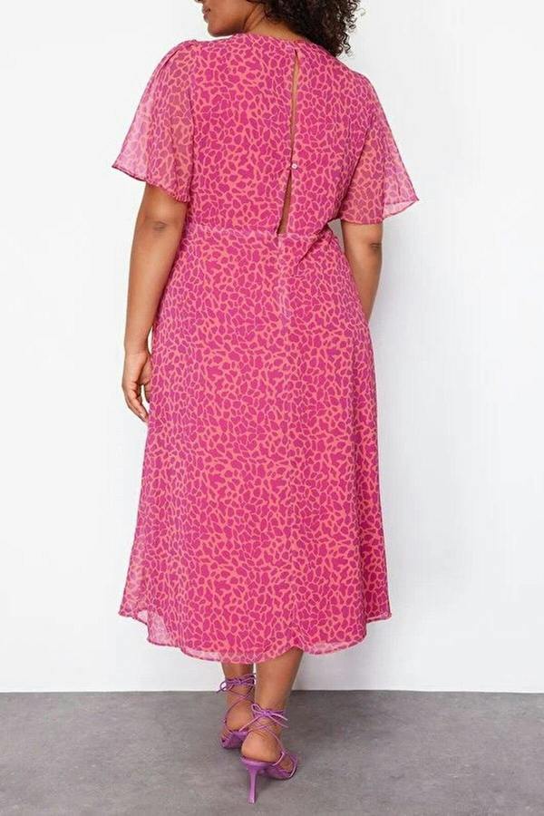 WOVCOR Animal Print A-line Midi Woven Dress