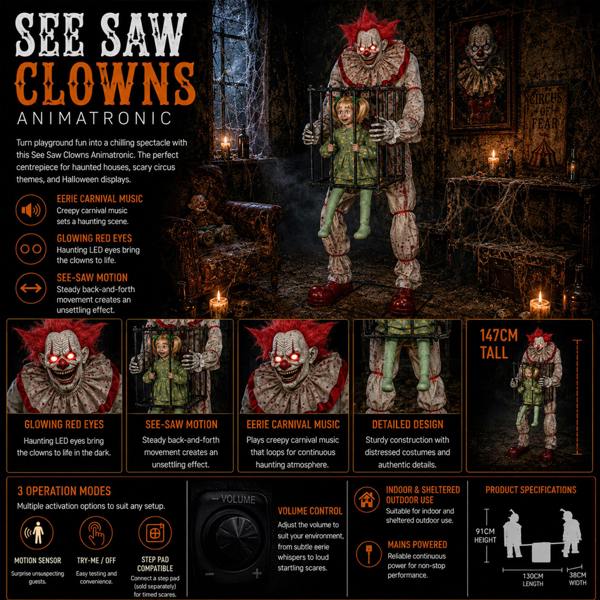 Samuel Alexander 7ft Tall Giant Cagey The Clown with Girl Halloween Animatronic Decoration