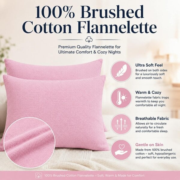 Night Zone Flannelette Pillowcases – 100% Brushed Cotton Soft Warm Pillow Covers