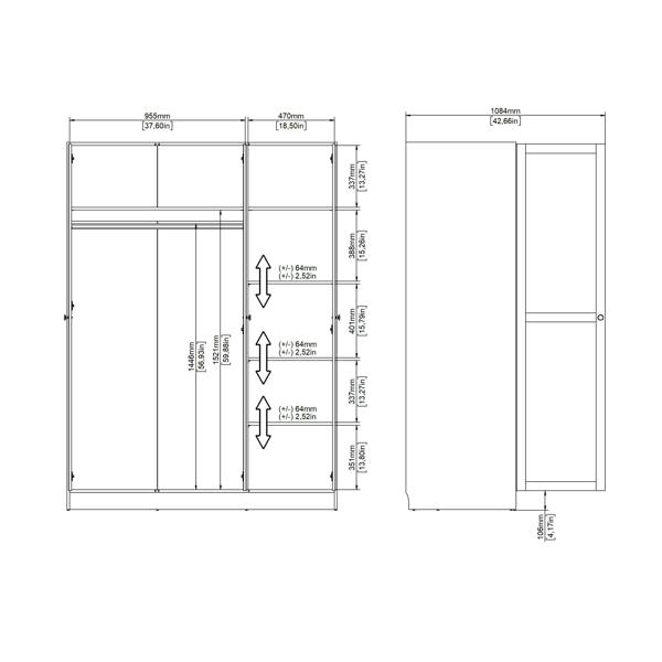 Furniture To Go Brande Wardrobe with 3 Frame Doors in Cashmere