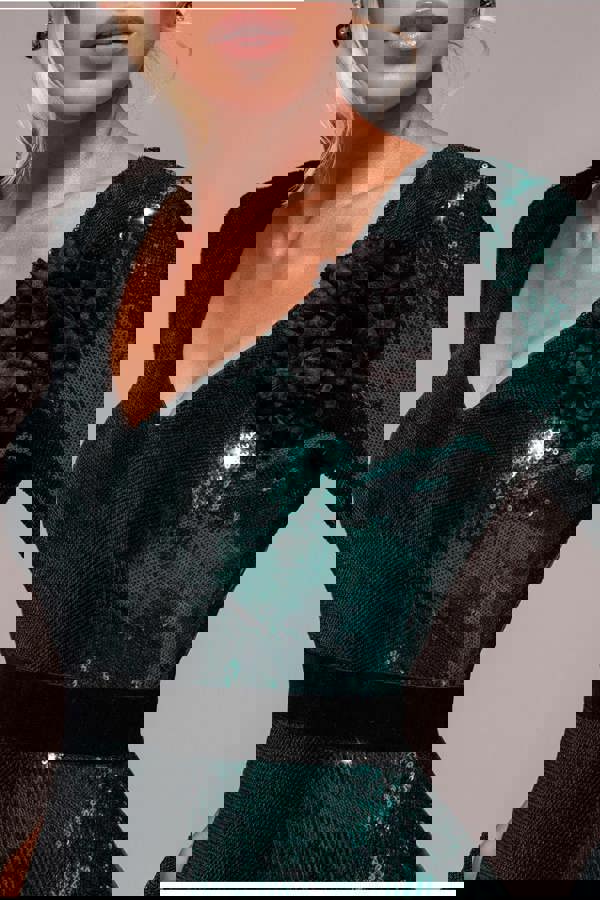 Liquid Sequin Corsage Maxi - Emerald Green DR4056