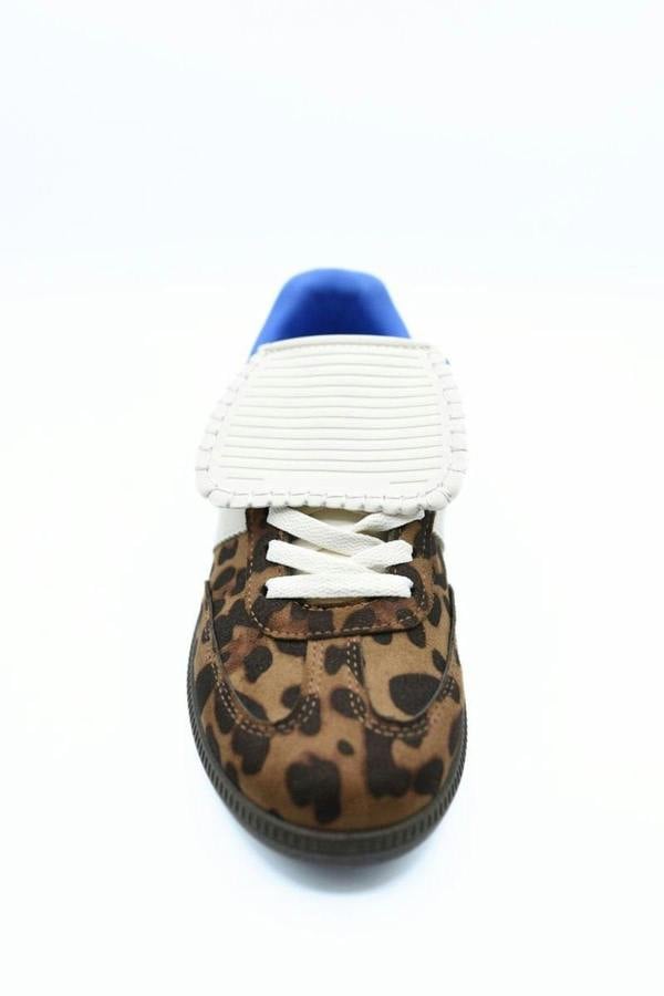 Johanna Lace-up Flip Tongue Round Toe Trainers - Leopard