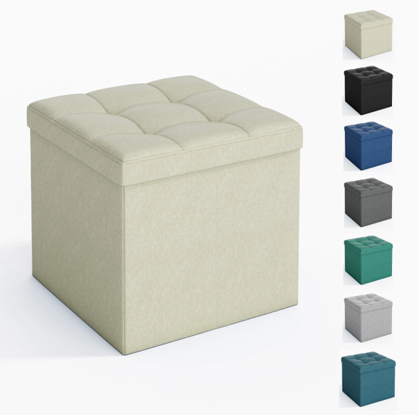 Ottoman  38cm Square Ottoman Foldable Storage Upholstered Foot Rest