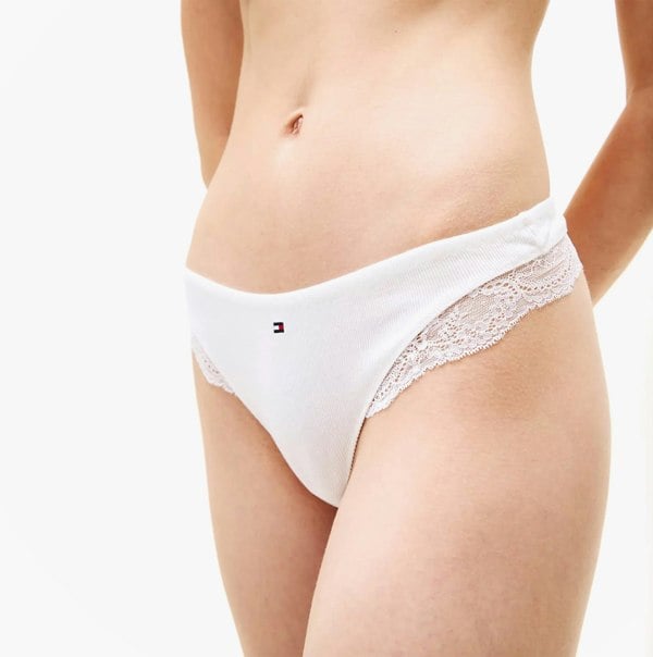 Tommy Hilfiger LACE TRIM Womens Dipped Thong White