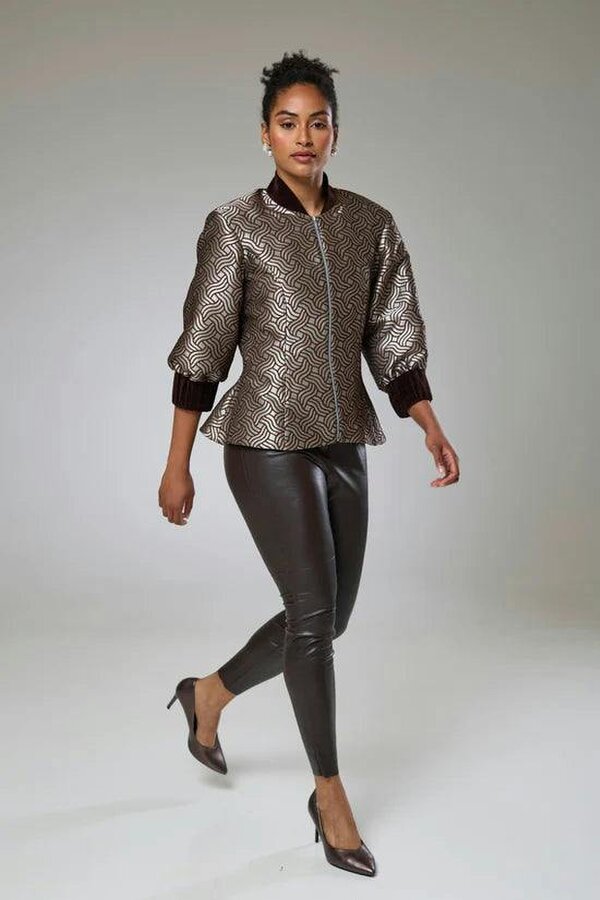 Lioness by TF Dazzle Chocolate Shimmery Fitted Jacket Blouse