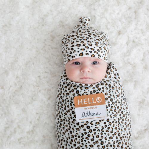 Lulujo - Hello World Bamboo Hat and Swaddle Gift Set - Leopard