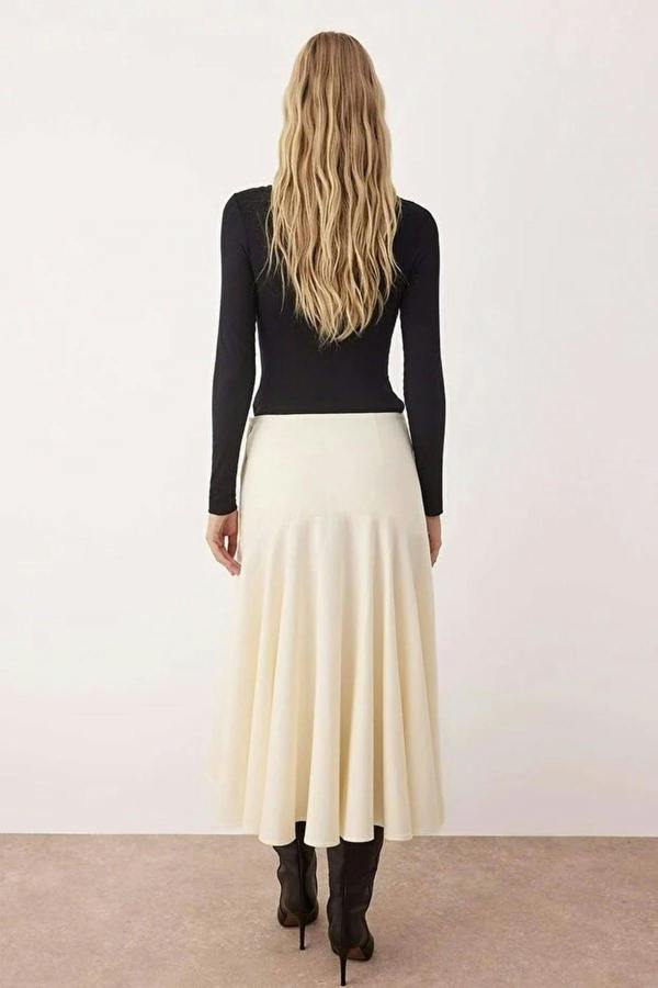 WOVCOR Midi Cotton Flared Skirt with Button Detail