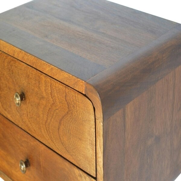 Wyld Haus Monforte Floating Curved Chestnut Mango Wood Bedside Table 2 Drawers