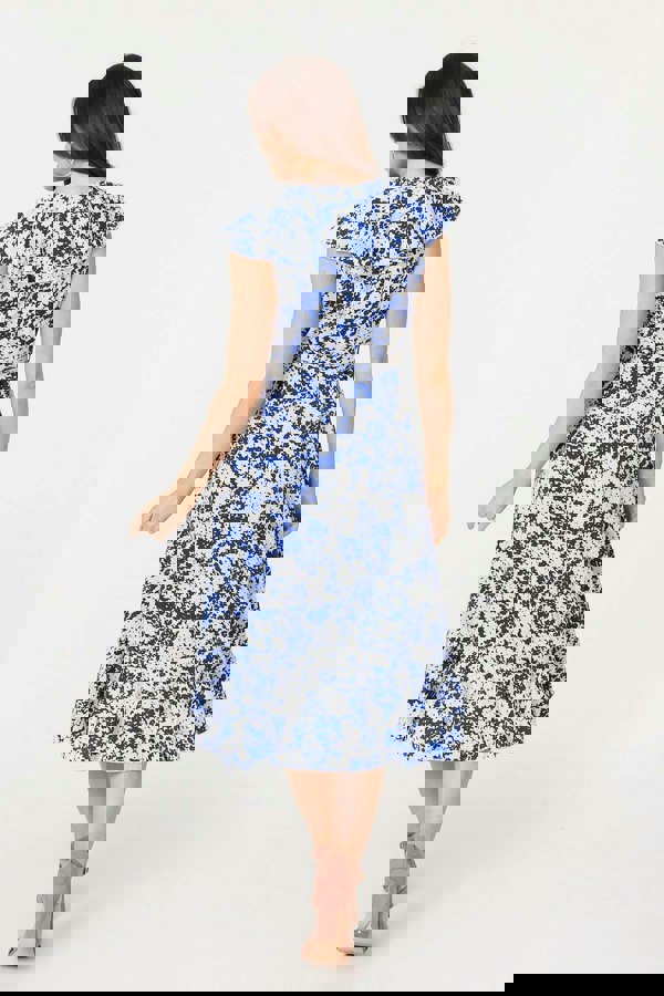 Blue | Printed Tie Waist Midi Wrap Dress