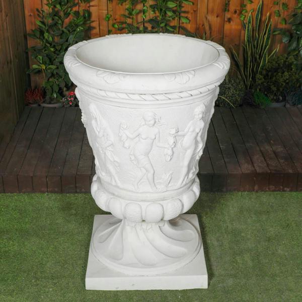 Giant Stone White Harvest Design Round Vase Planter 3.94' Tall 