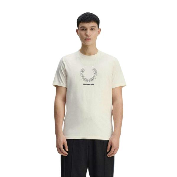 Fred Perry Mens Wreath Logo Regular T-Shirt - Ecru - 