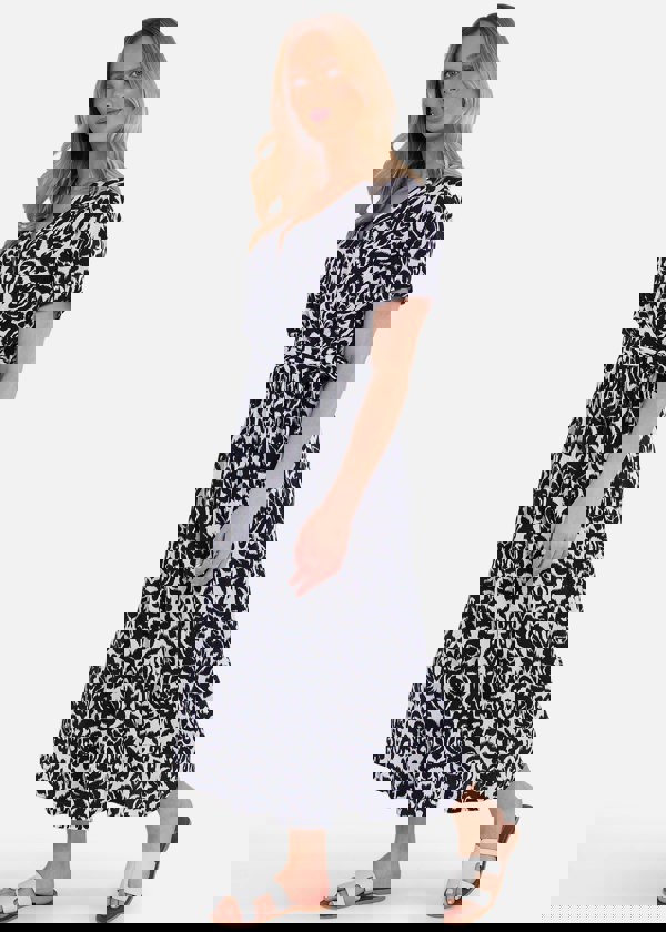 Gini London Navy Short Sleeves Viscose Wrap Midi Dress