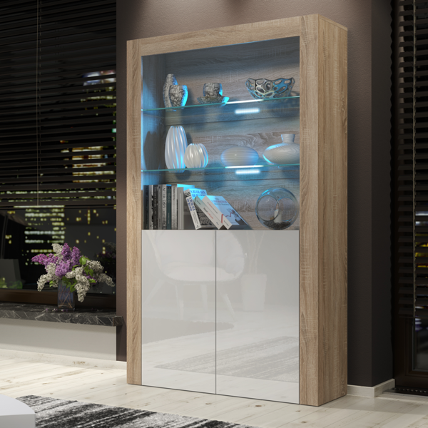 Mex Furniture Premium 170cm Cabinet Sideboard High Gloss Doors Cupboard & Display & Free LED Lights