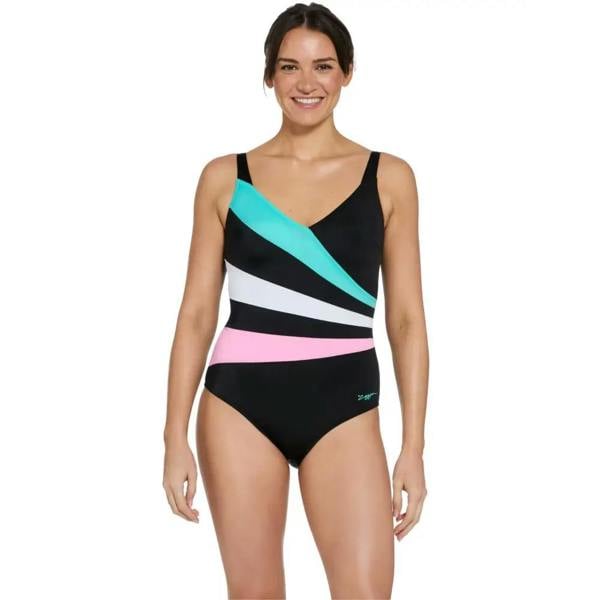 Zoggs Plantopia Wrap Panel Classicback Swimsuit - Blue/White/Pink